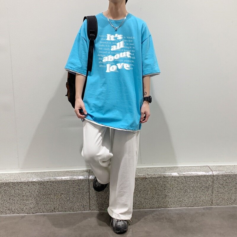T3486P25港风落肩纯棉男T短袖潮趣印花T恤春夏英文男宽松T恤,男装T恤,星座510A-6