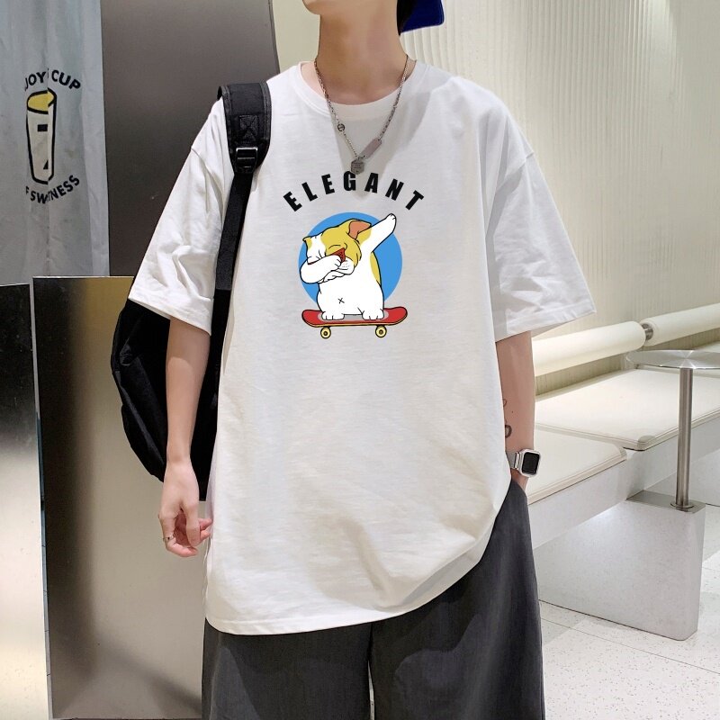 T3480P25新宽松圆领T恤港风落肩纯棉T短袖字母卡通印花T恤2022男,男装T恤,星座510A-6