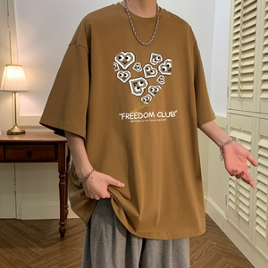 T6295P25 夏2023落肩款宽松棉T男士T恤港风印花纯棉短T图片