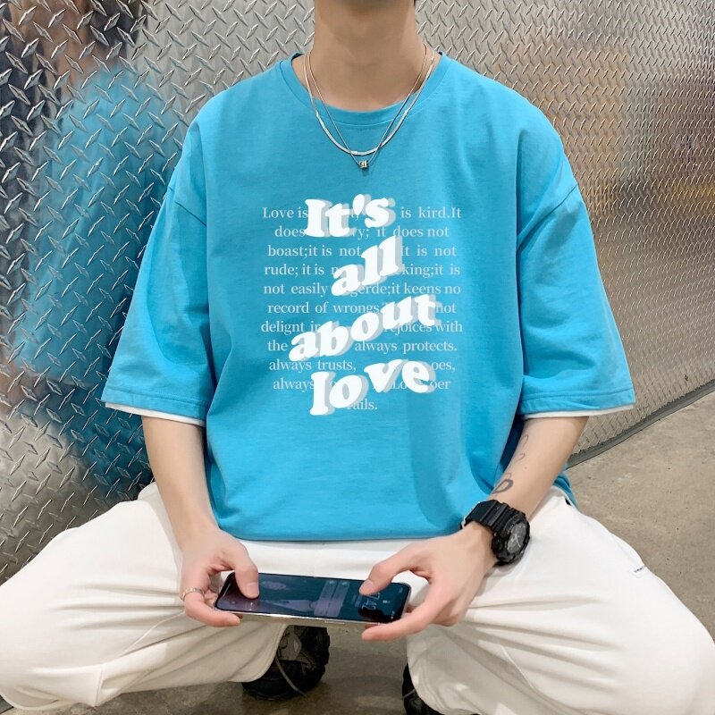 T3486P25英文男宽松T恤港风落肩纯棉男T短袖潮趣印花T恤春夏,男装T恤,星座510A-6