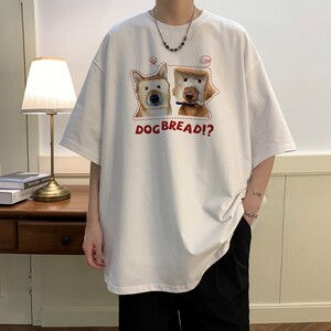 T7148P25 夏2023落肩款宽松棉T男士T恤港风印花纯棉短T图片