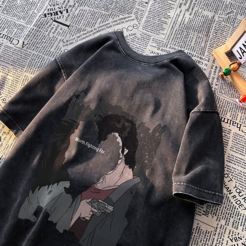 TF6246P38夏2023水洗做旧落肩款宽松棉T男士复古美欧T恤，男装T恤，星座510A-6