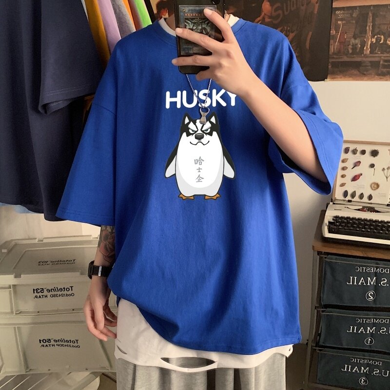 T3424P25港风落肩纯棉男T短袖潮趣印花T恤春夏新款2022男宽松T恤,男装T恤,星座510A-6