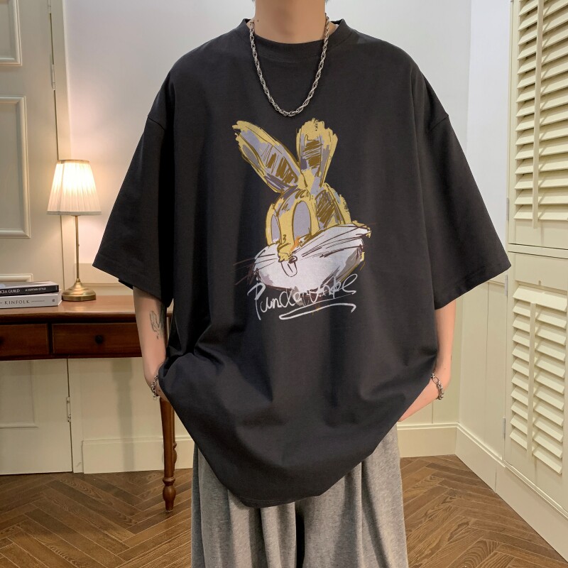 T6294P25夏2023落肩款宽松棉T男士T恤港风印花纯棉短T,男装T恤,星座510A-6