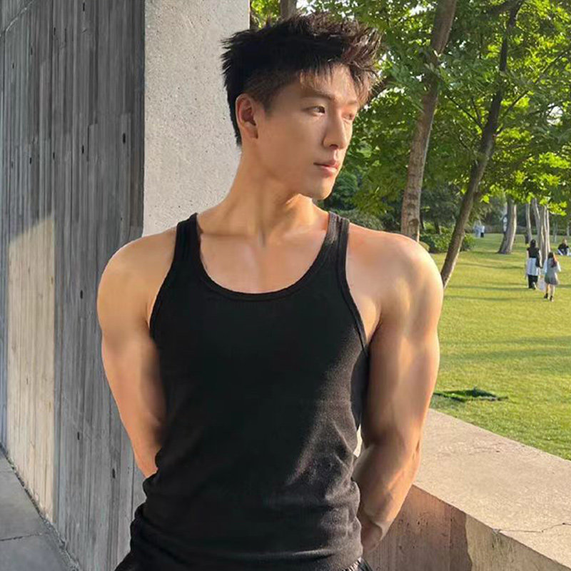 美式黑色窄肩纯棉健身吊带背心男款夏季运动显肌肉无袖汗衫外穿潮