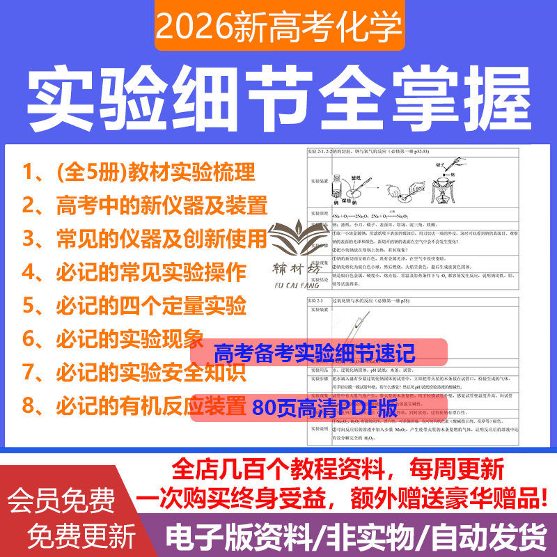 2026新高考化学实验知识点总结电子版人教版高一高二高三课本化学实验总结复习必修一二选择性必修一二三实验现象操作