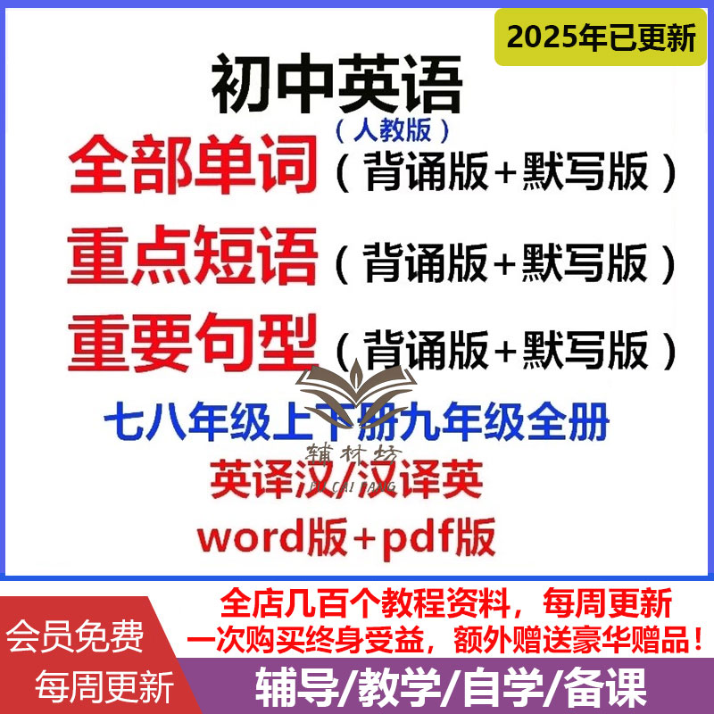 2025秋新人教初中英语词组短语固定搭配单词句型背诵默写电子版七八九年级上下册初中英语初一初二初三中学英语单词汇总表