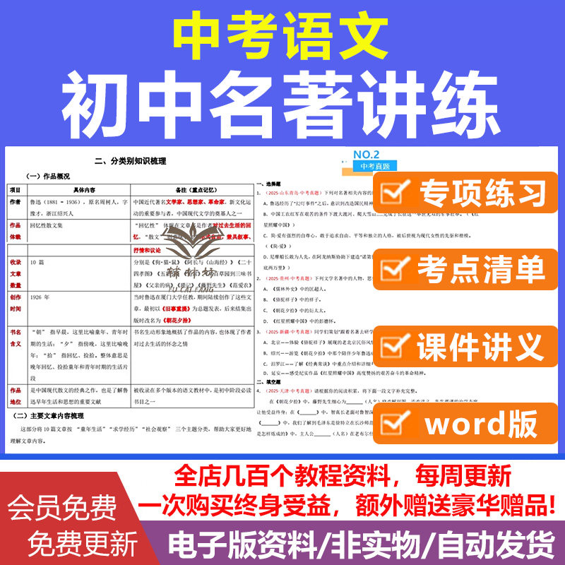 2026初中语文必读名著十二本知识考点归纳中考真题专项练习复习讲义课件PPT艾青诗选水浒传简爱红岩林海雪原朝花夕拾西游记电子版图片