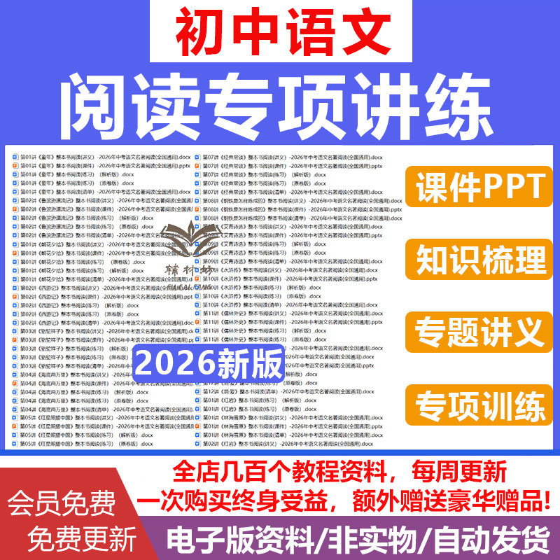 2026新版初中考语文阅读理解专项训练电子版记叙文议论文说明文文言文古诗文现代文名著专题练习讲义课件ppt