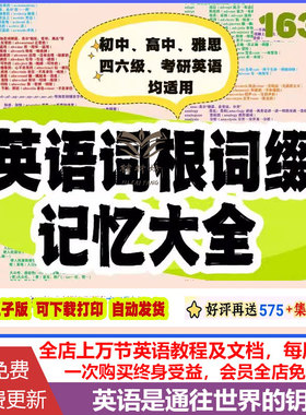 英语考研词根词缀记忆法深度记忆大全四六级专四专八背单词6000单词初中高中词汇共163页pdf+word（电子版可打印）