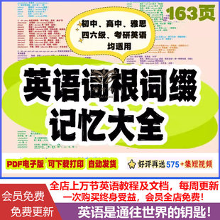 可打印 电子版 word 英语考研词根词缀记忆法深度记忆大全雅思四六级专四专八背单词6000单词初中高中词汇共163页pdf