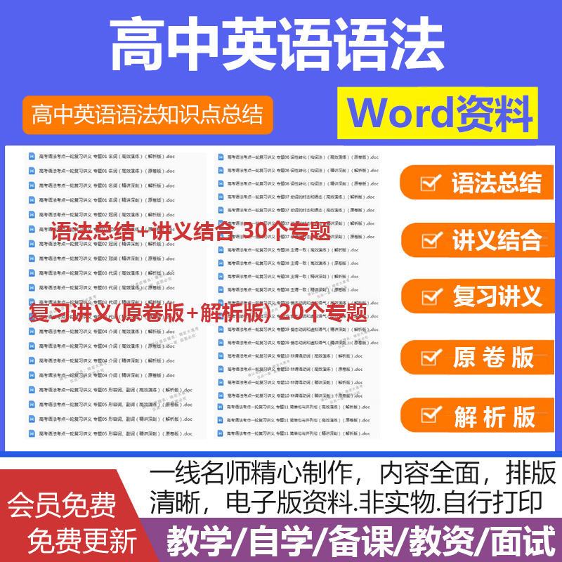 高中英语语法电子版复习讲义原卷解析语法总结知识点专项训练试卷题word可编辑可打印高一高二高三高考预习复习