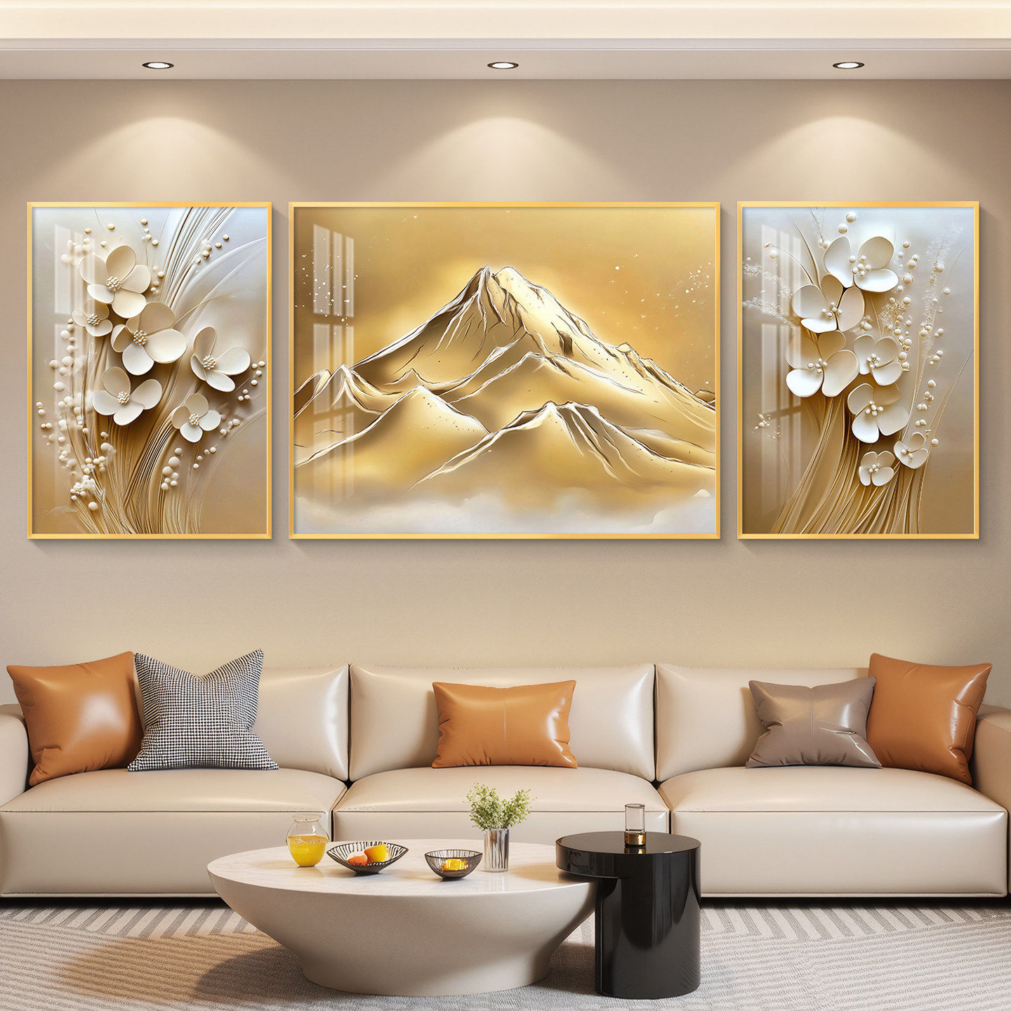 轻奢客厅装饰画沙发背景墙挂画壁画简约现代高级感山水画三联墙画,家居饰品,现代装饰画,淘宝优惠券,粉丝福利购,淘宝优惠卷