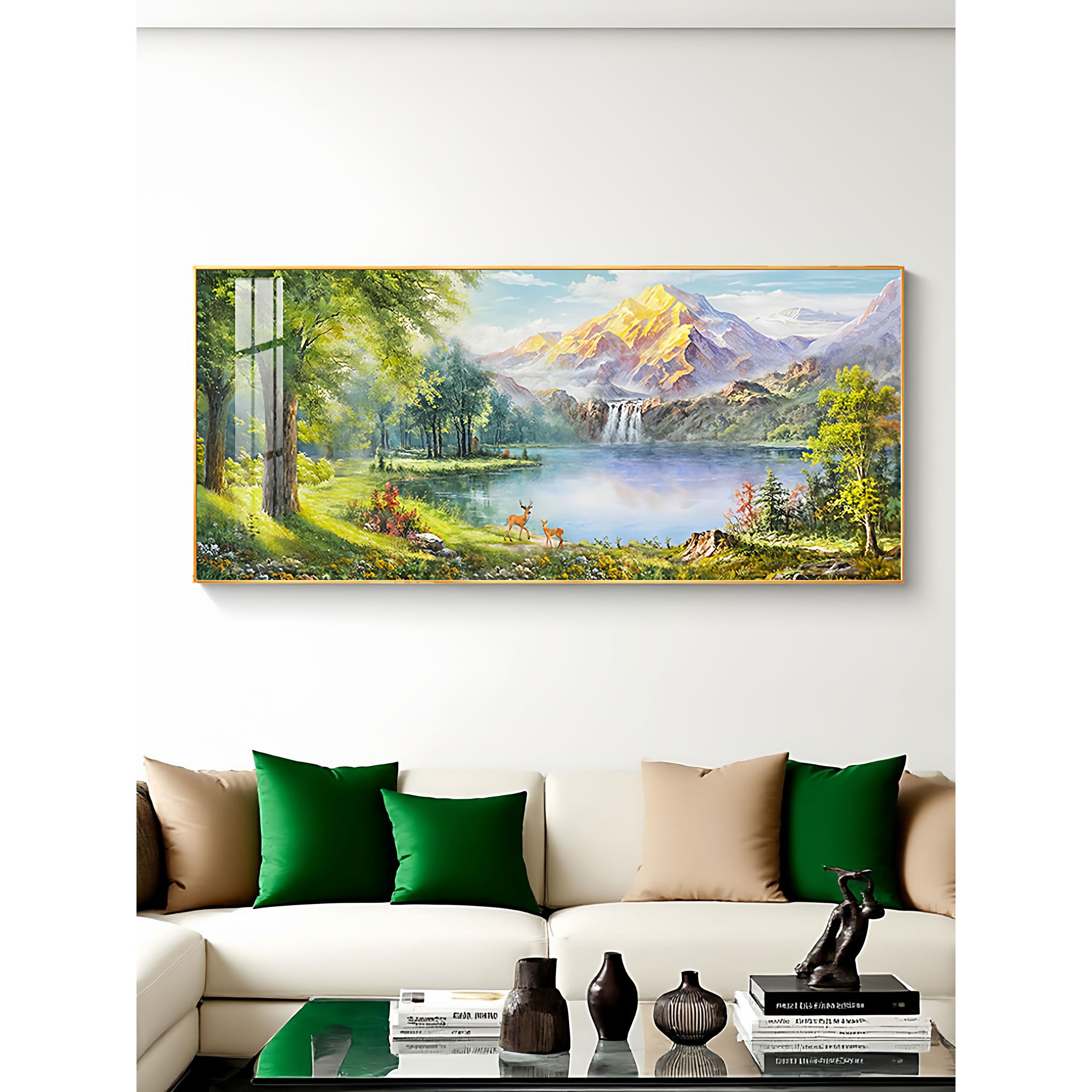 聚宝盆客厅装饰画轻奢高级感山水画沙发背景墙挂画纯手绘风景油画图片