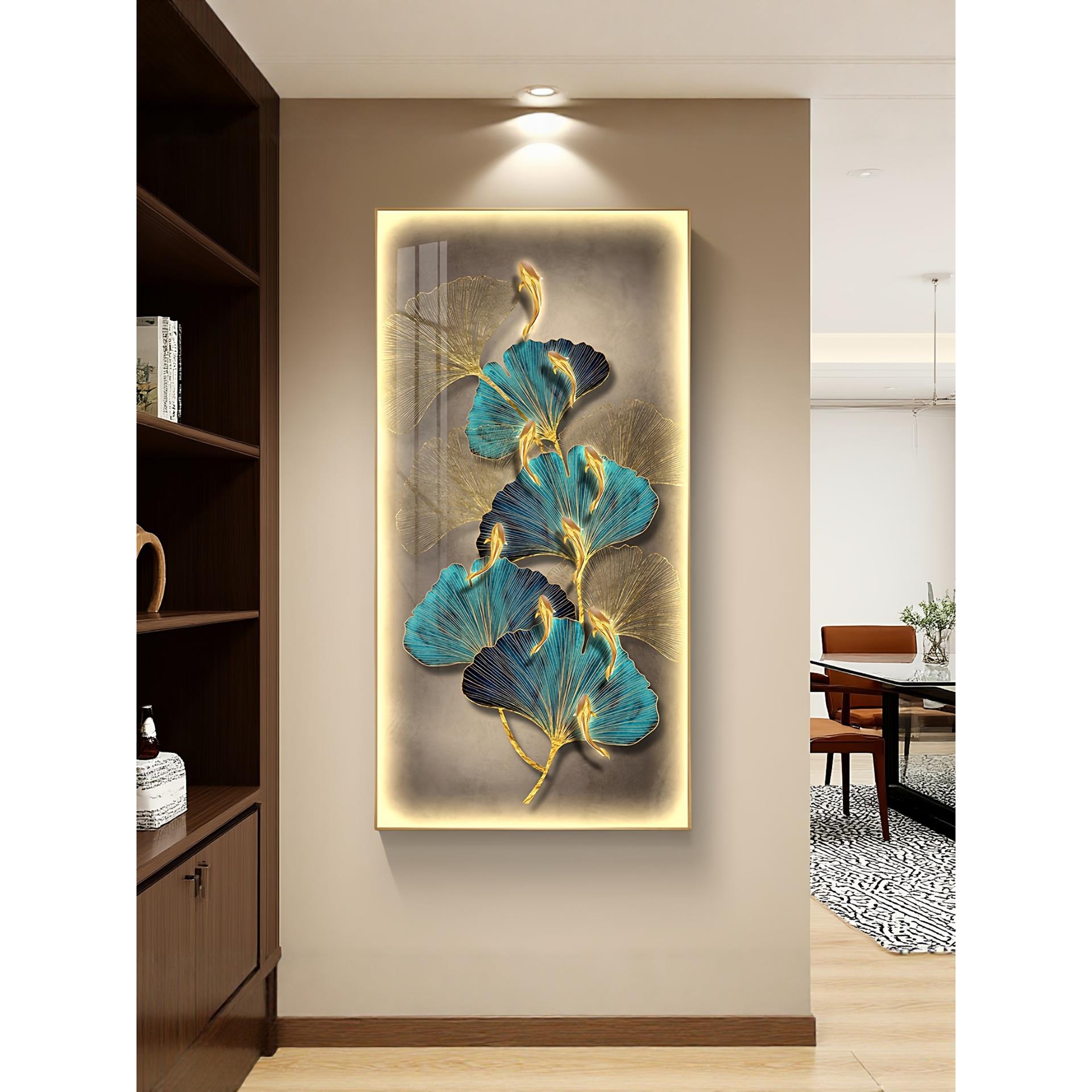 led带灯轻奢入户玄关装饰画走廊过道简约现代挂画壁画银杏高级感