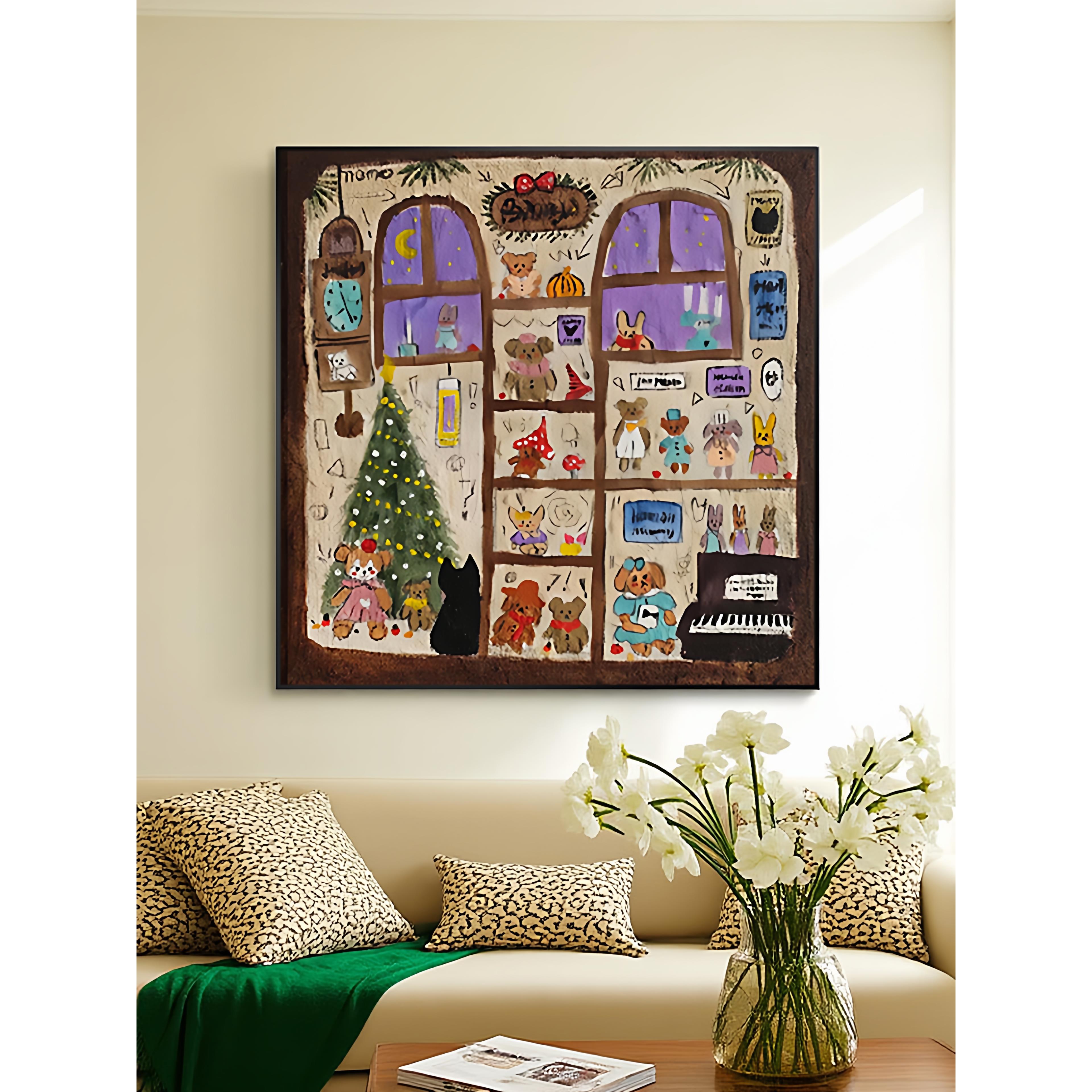 玩偶商店治愈系玄关卧室装饰画小众可爱猫咪卡通抽象客厅餐厅挂画