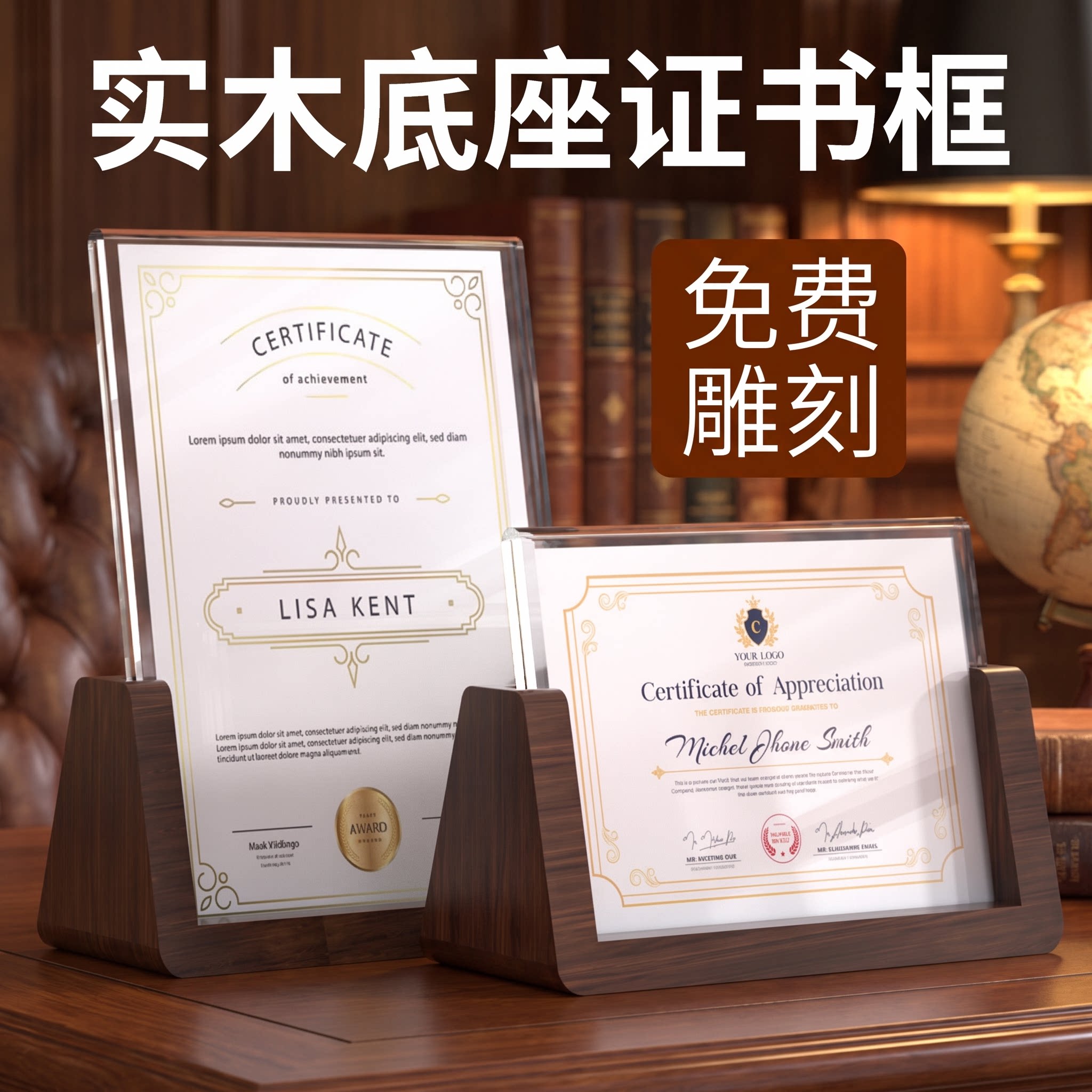 荣誉证书框支架亚克力立牌授权书裱框架摆台木质a4相框奖状展示框图片