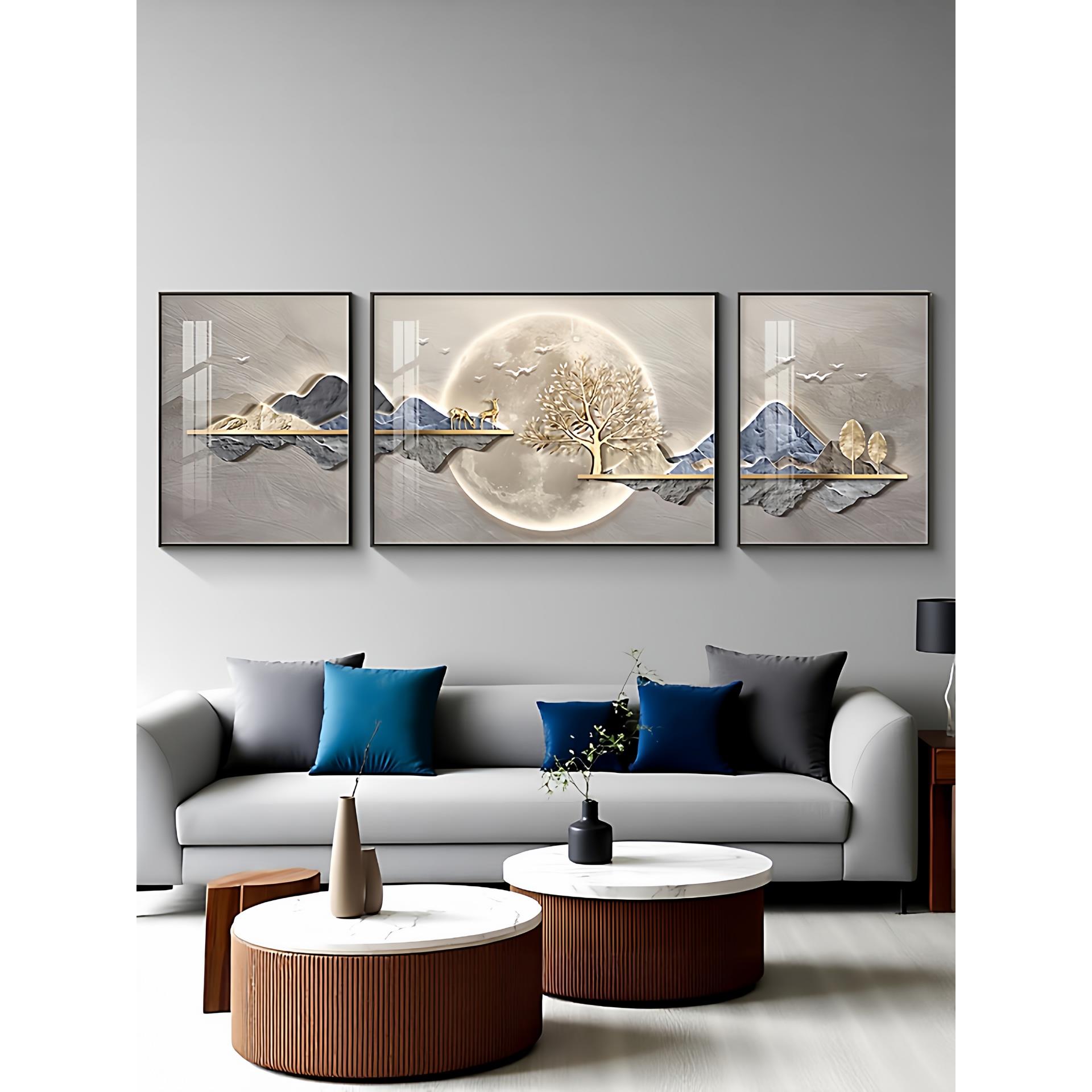 现代轻奢客厅装饰画2025新款沙发背景墙上壁画高级感三联挂画福禄