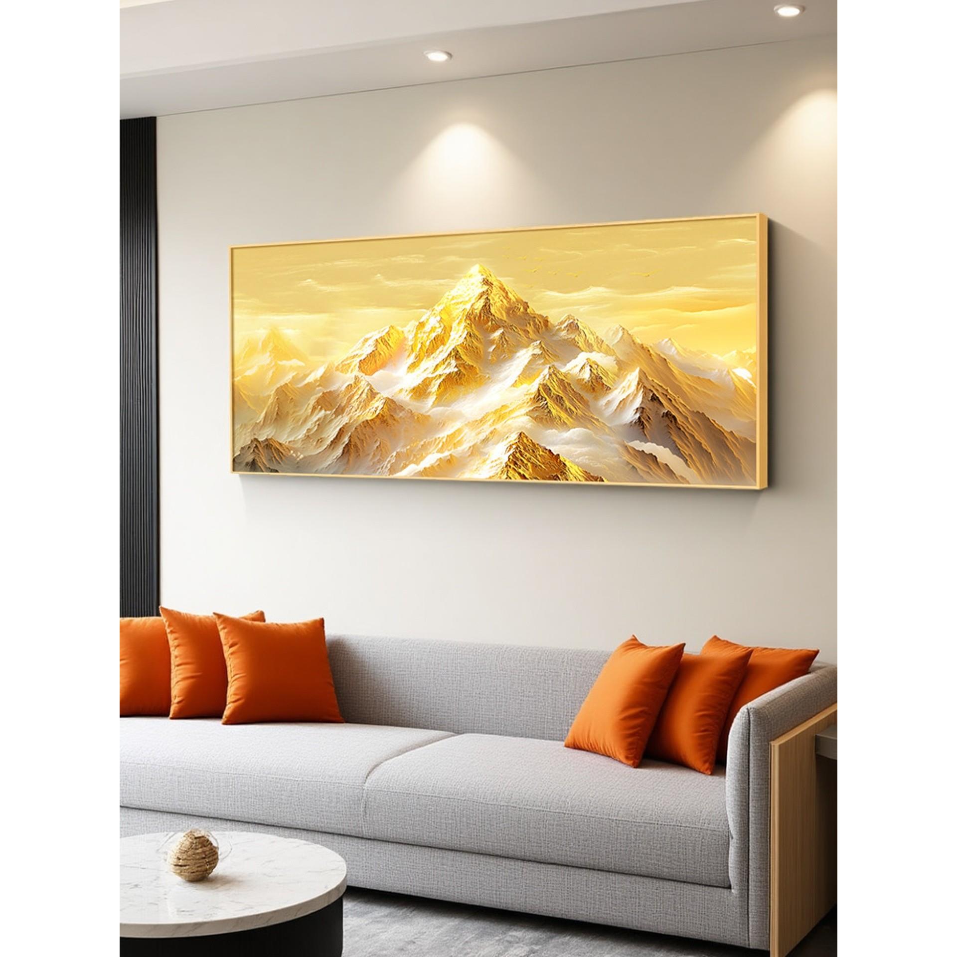 日照金山客厅沙发背景墙装饰画轻奢高级感挂画背有靠山办公室壁画