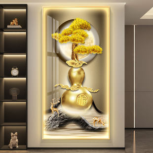轻奢led带灯入户玄关装饰画走廊过道挂画壁画简约现代高级感葫芦