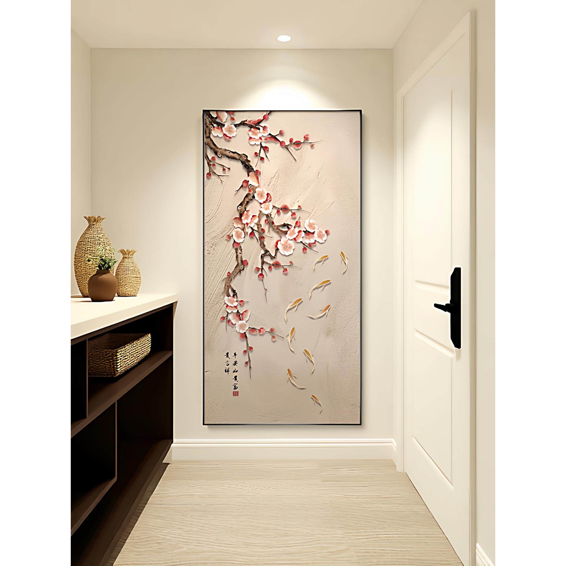 九鱼图新中式新款玄关装饰画正对门入户画宋代美学挂画原木风壁画,家居饰品,现代装饰画,淘宝优惠券,粉丝福利购,淘宝优惠卷