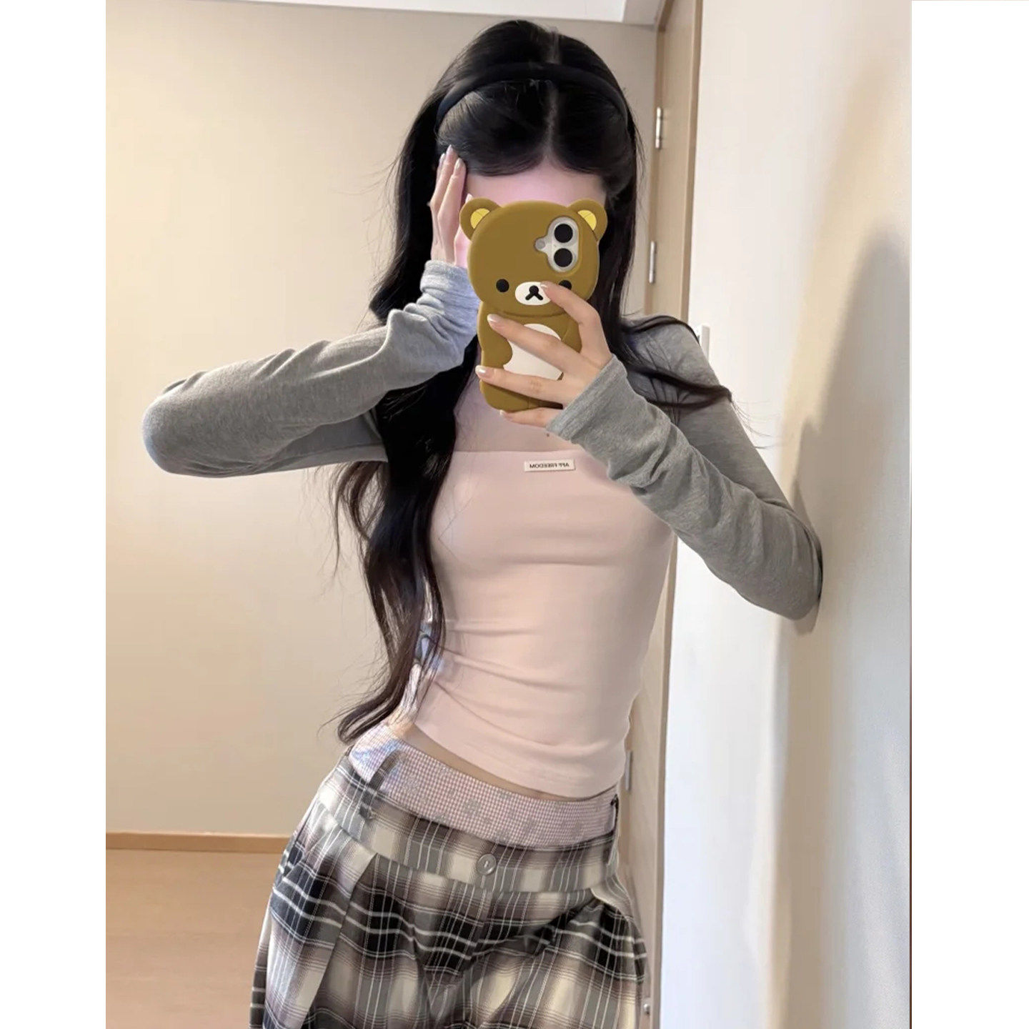 假两件长袖t恤女早春季2026新款撞色独特漂亮内搭打底衫修身上衣