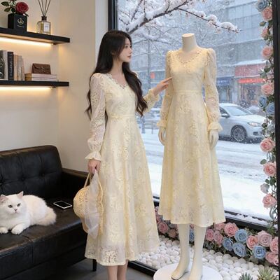 法式温柔风长袖连衣裙女2