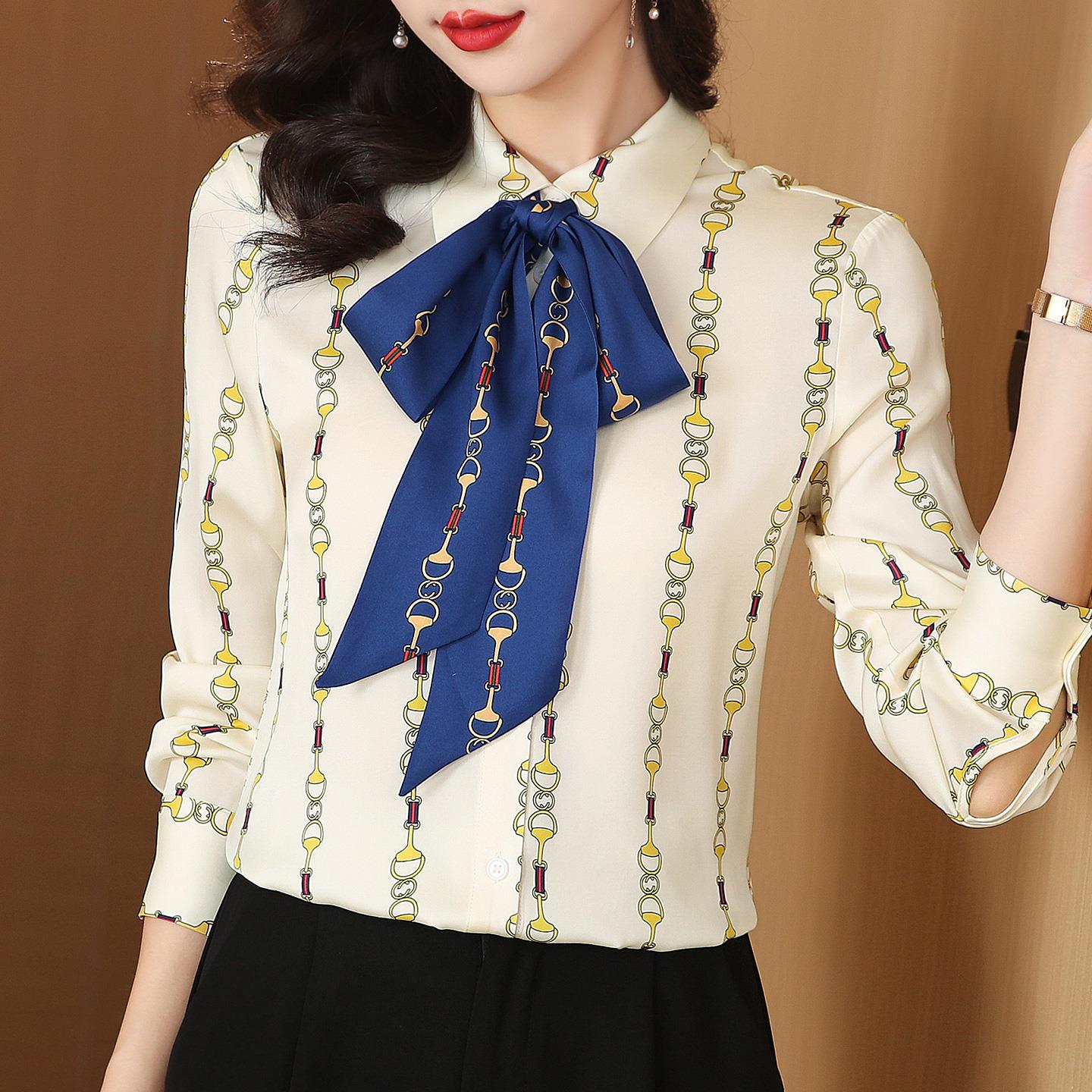 JOYIASS法式时尚飘带长袖衬衫女秋装高级感气质衬衣百搭通勤职业