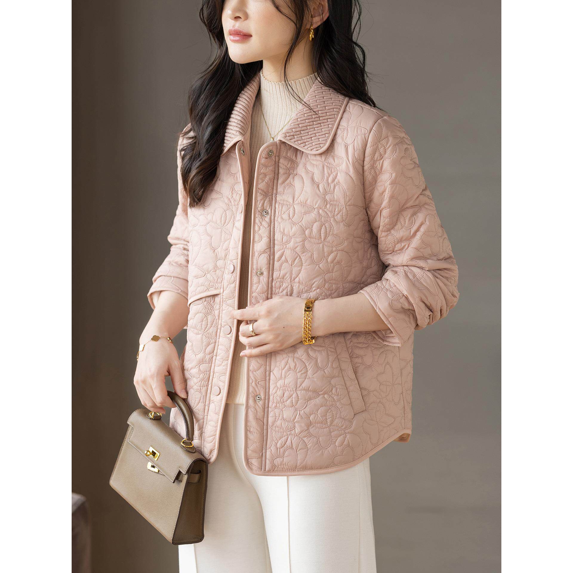 JOYIASS小香风时尚翻领衣短外套女士秋冬轻薄夹保暖服减龄洋气上