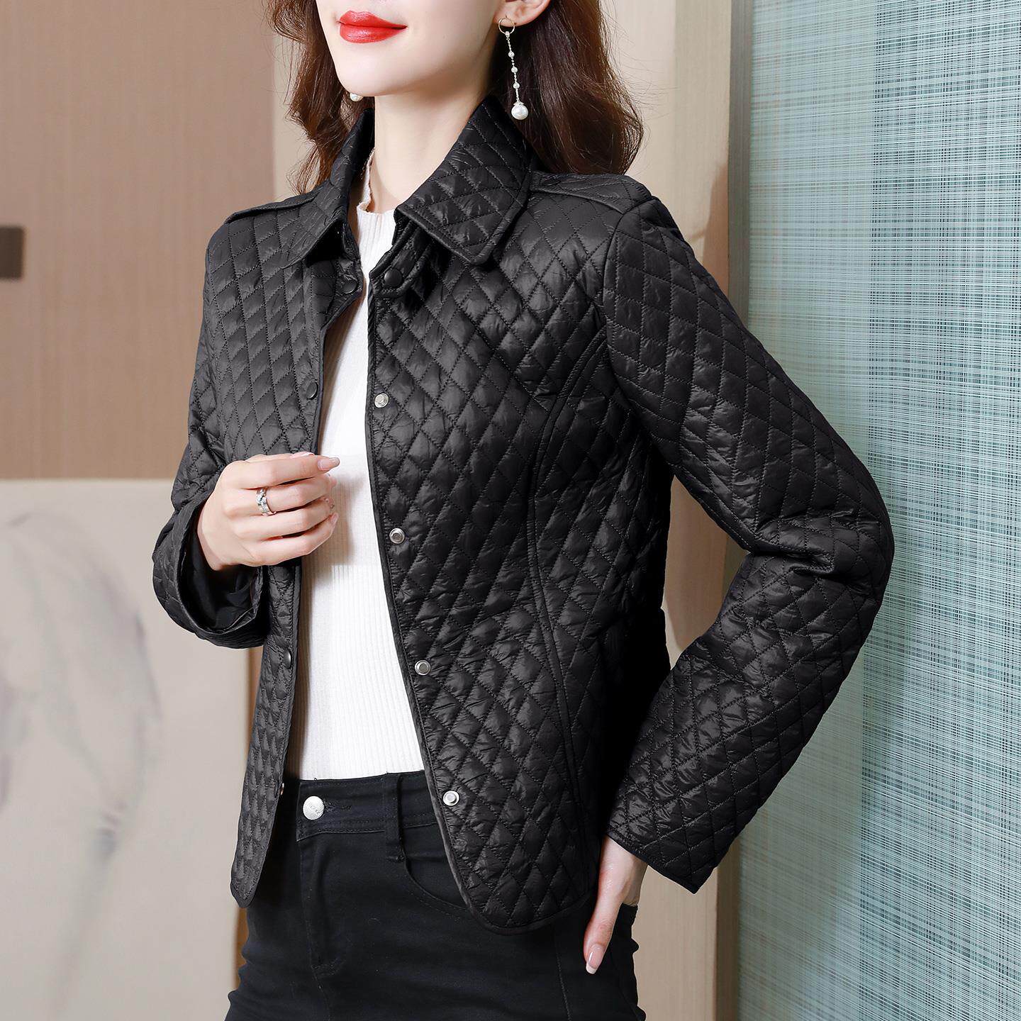 JOYIASS时尚菱格轻薄服短外套女士秋冬保暖气质显瘦小个子妈妈衣