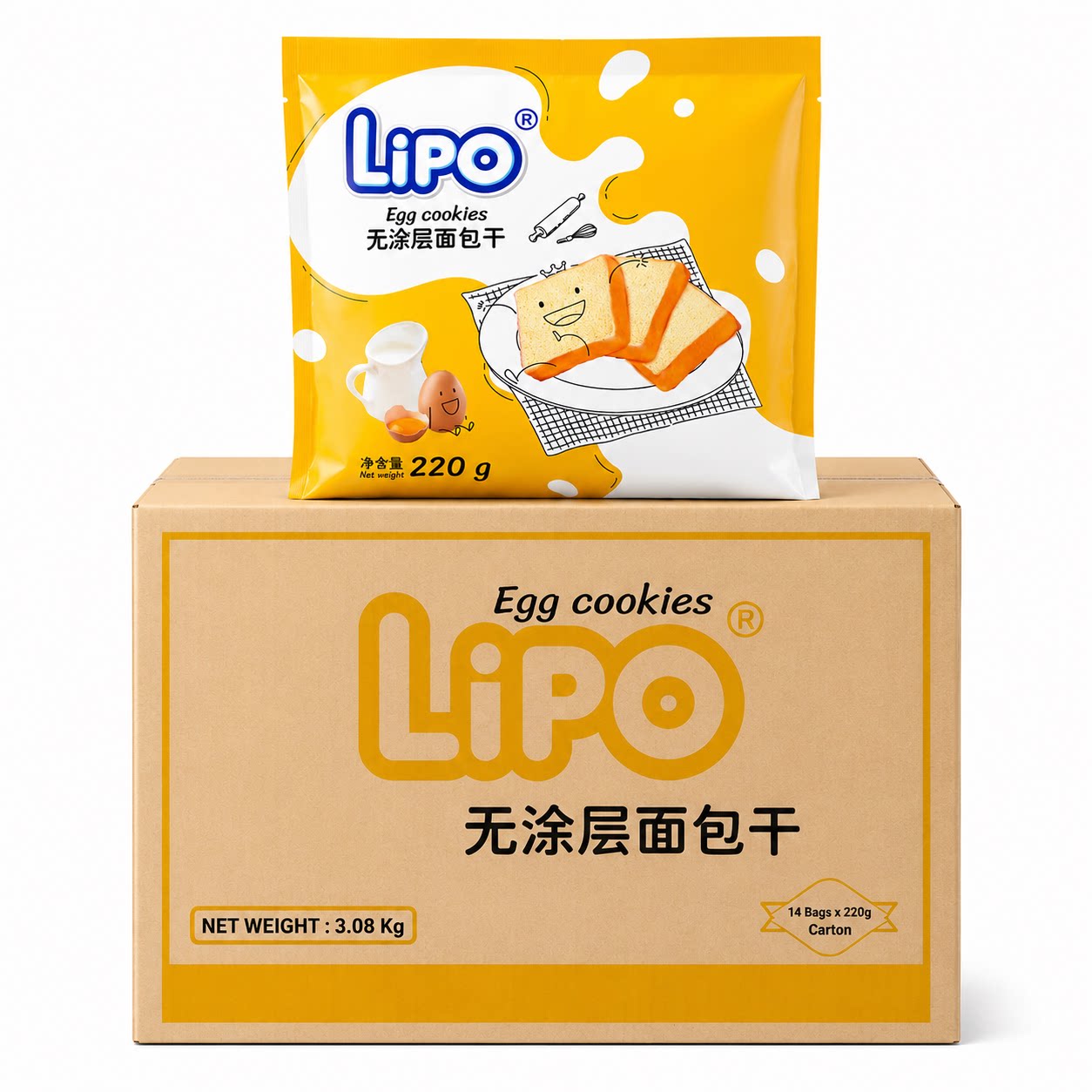 Lipo无涂层面包干整箱批发