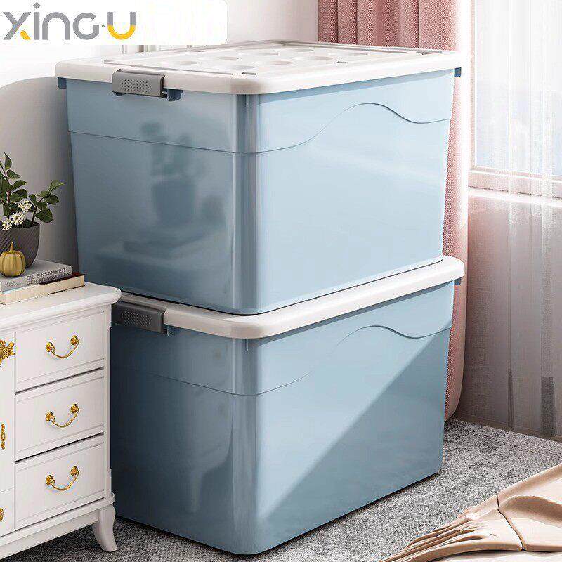 日系加厚整理箱特大号收纳箱收纳家用衣服玩具塑料大号箱子带滑轮