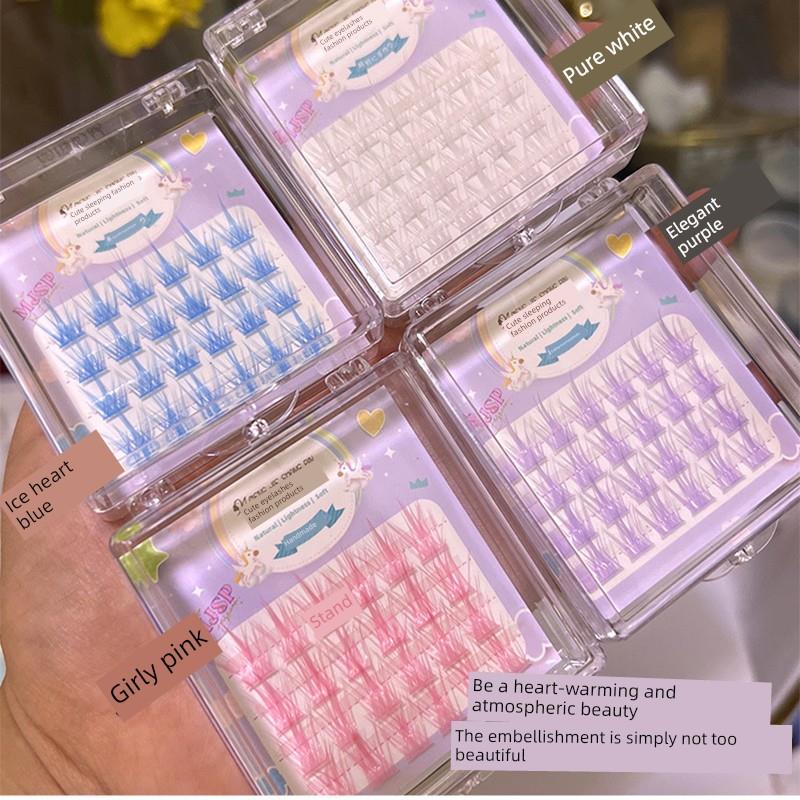 Cos漫画白色假睫毛魔鬼风格睫毛自然人工单簇分段嫁接蓝紫色