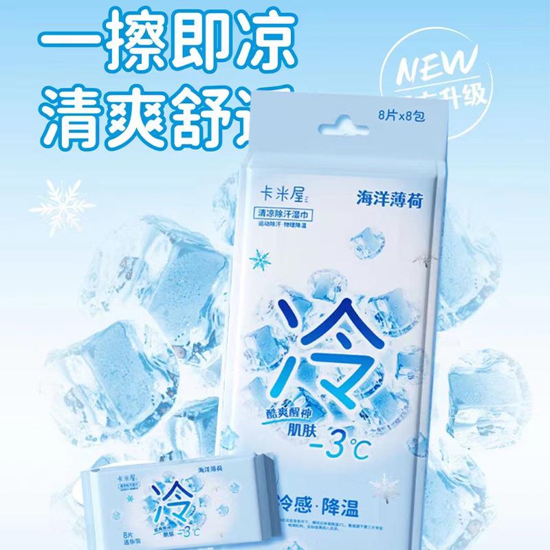 2024夏季新品凉感湿巾清凉降温防暑擦汗擦脸户外出行小包物理降温