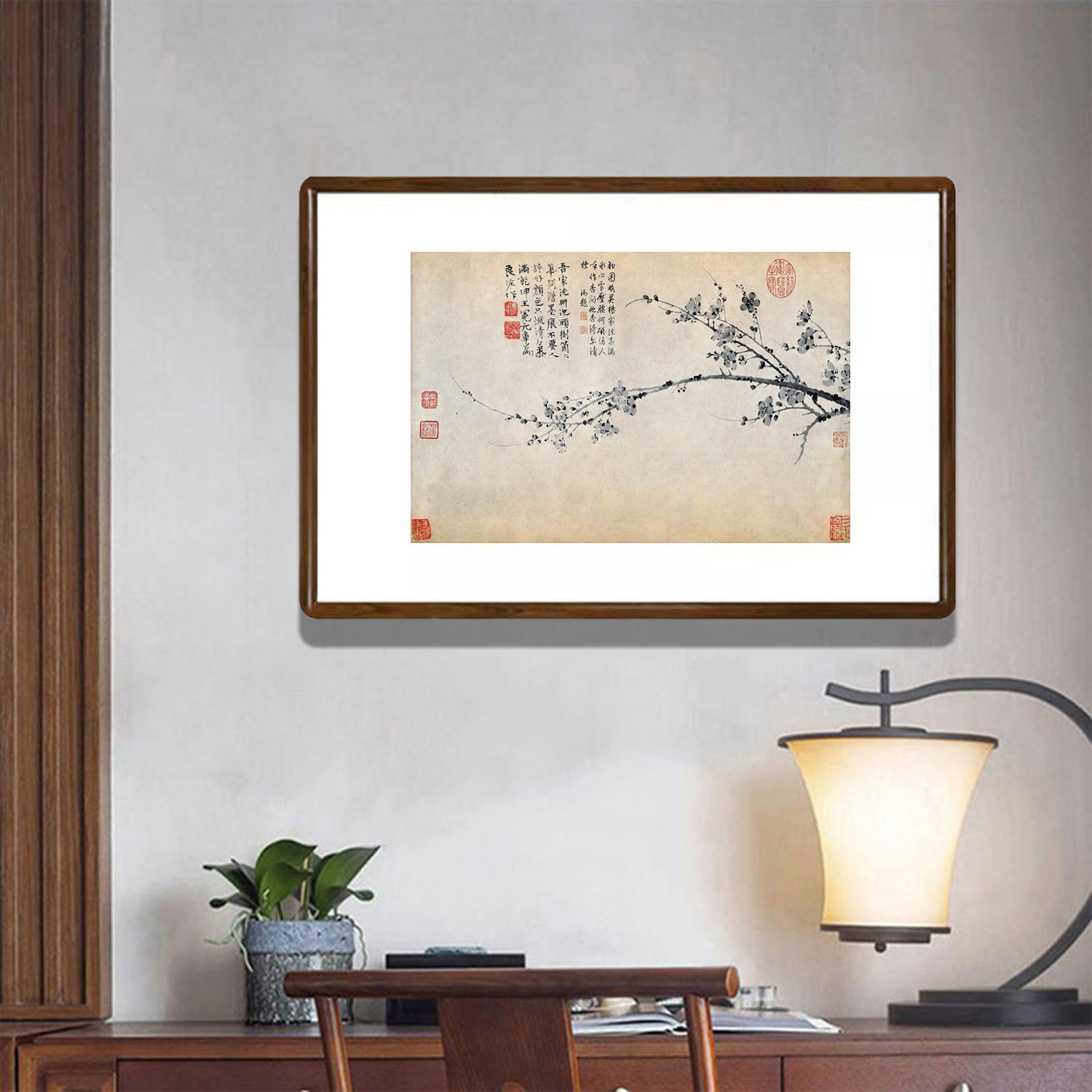 王冕墨梅图国画水墨画新中式客厅挂画办公室书房字画餐厅玄关壁画