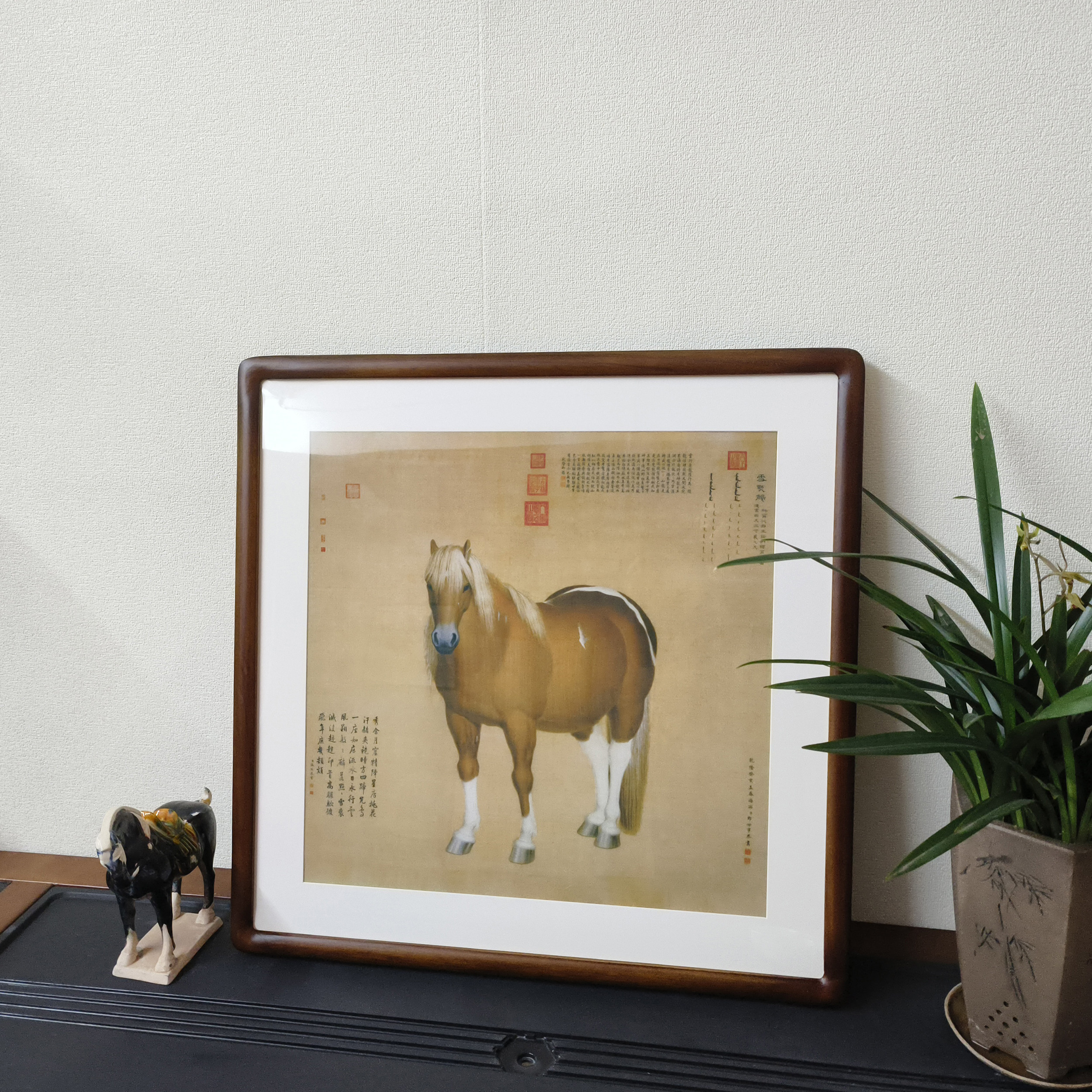 马到成功挂画清郎世宁雪点雕图斗方国画新中式装饰画客厅书房壁画