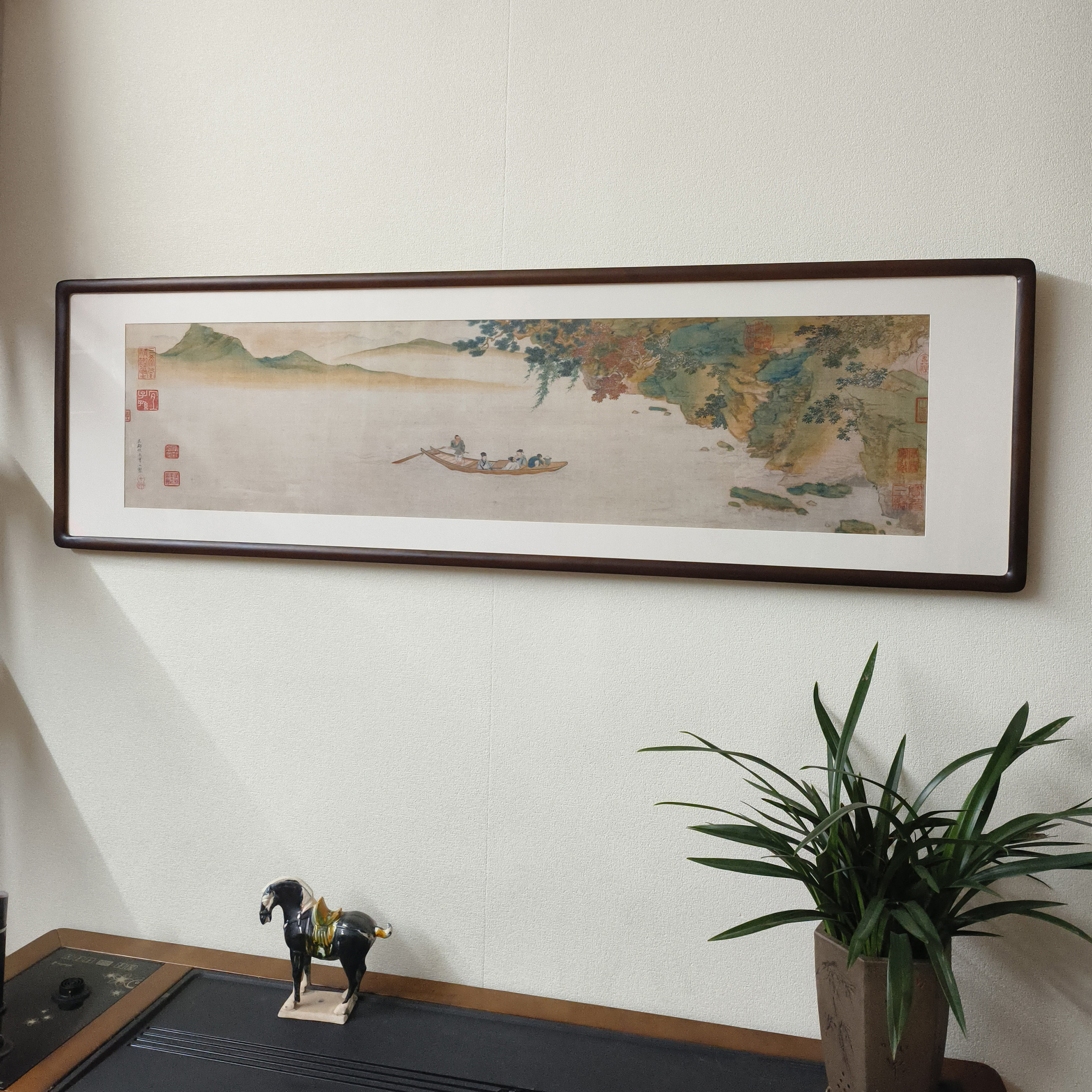仇英赤壁图国画山水画新中式客厅背景墙装饰画茶室壁画中古风挂画