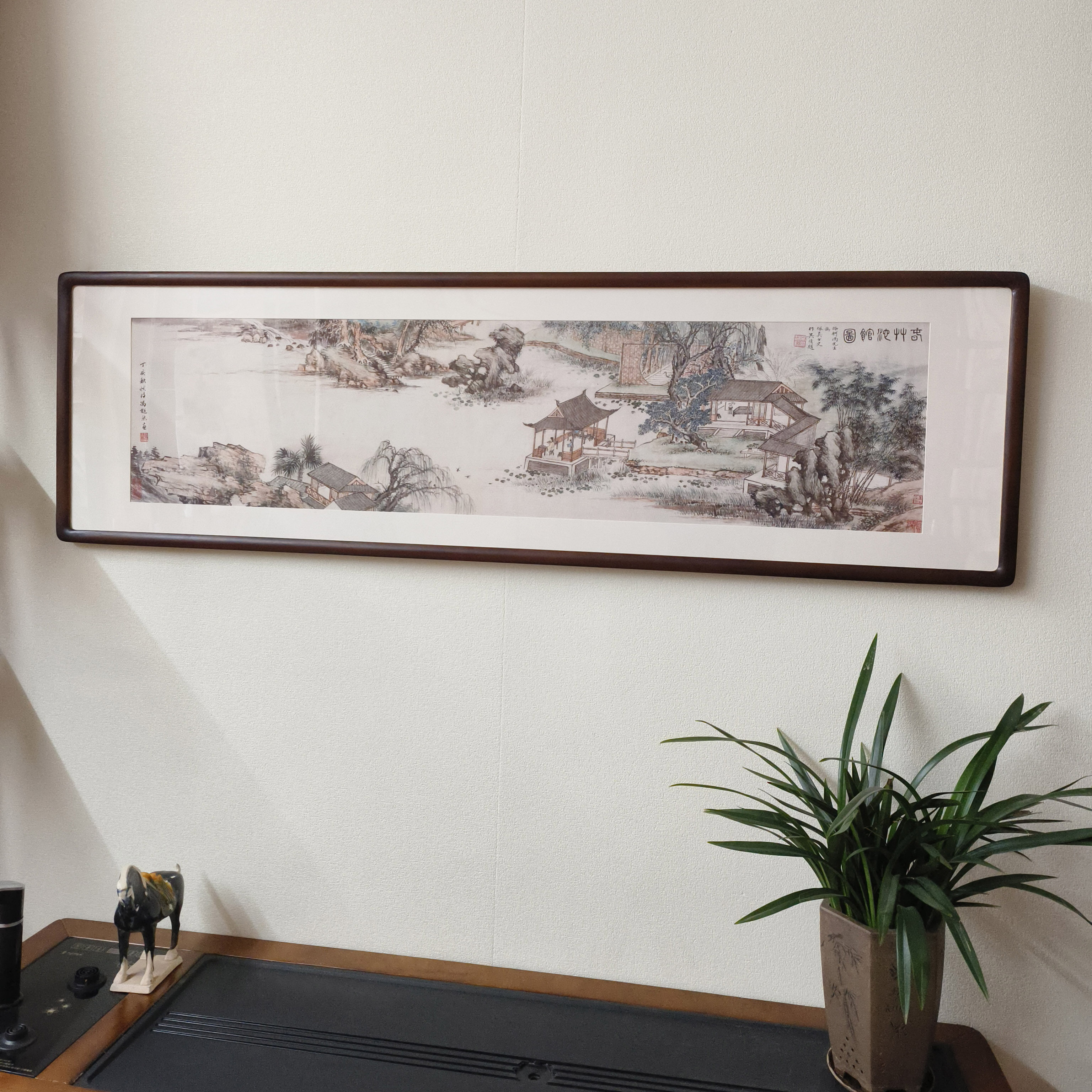山水画吴湖帆春竹沁馆图已装裱实木框画新中式挂画客厅茶室壁画横