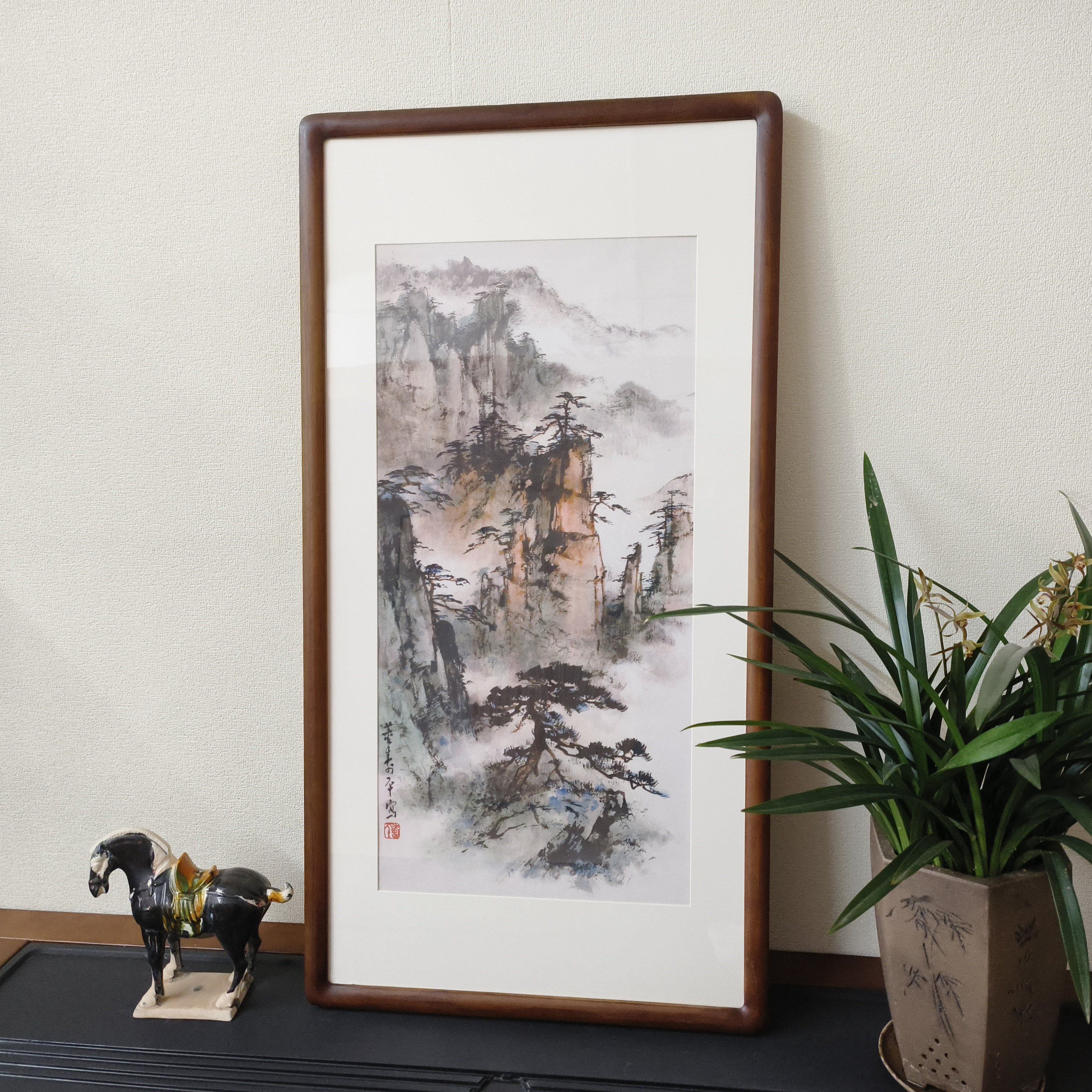 名家山水画董寿平黄山松云图新中式装饰画办公室书房无水靠山挂画