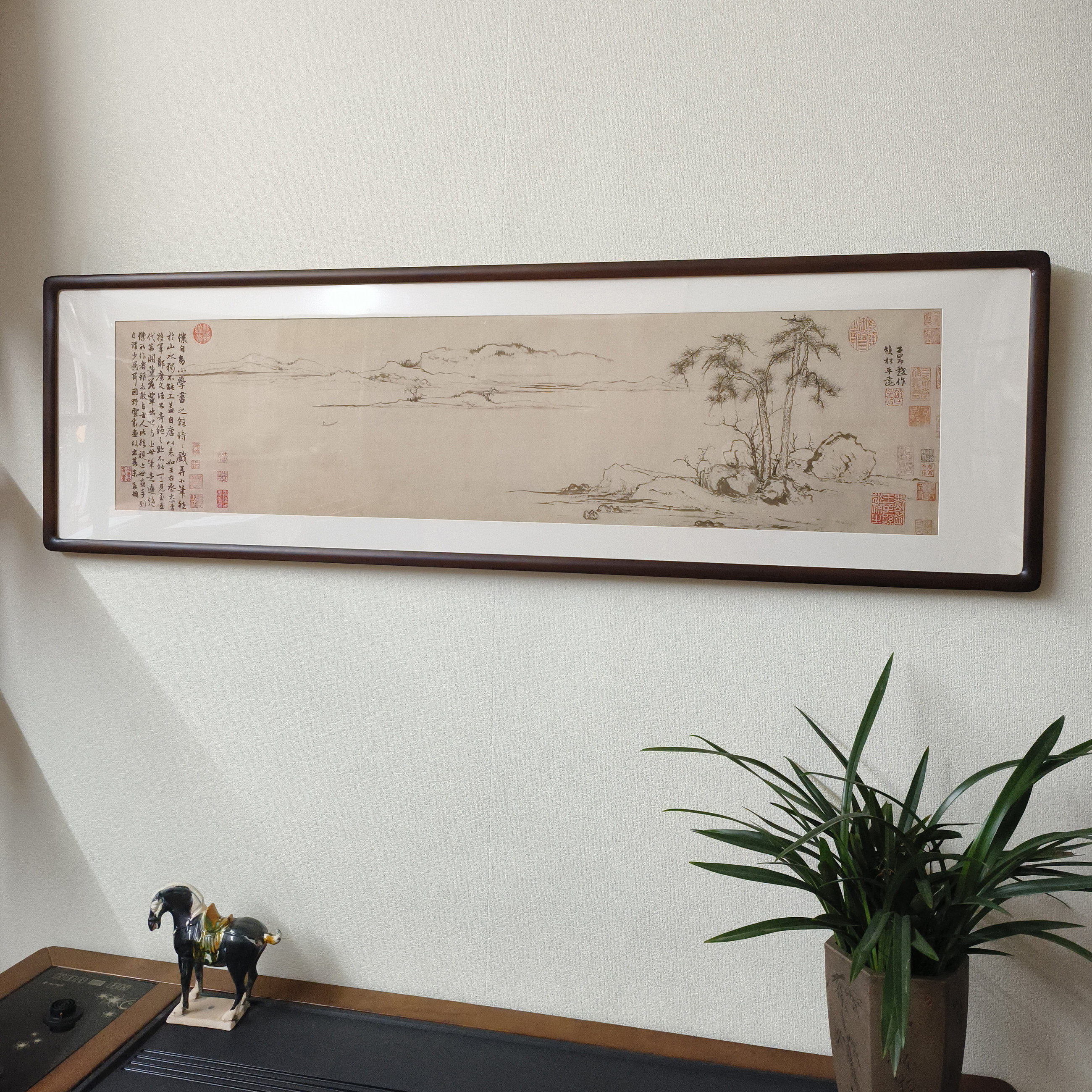 名家山水画赵孟頫双松平远图新中式客厅背景墙装饰画茶室仿古挂画