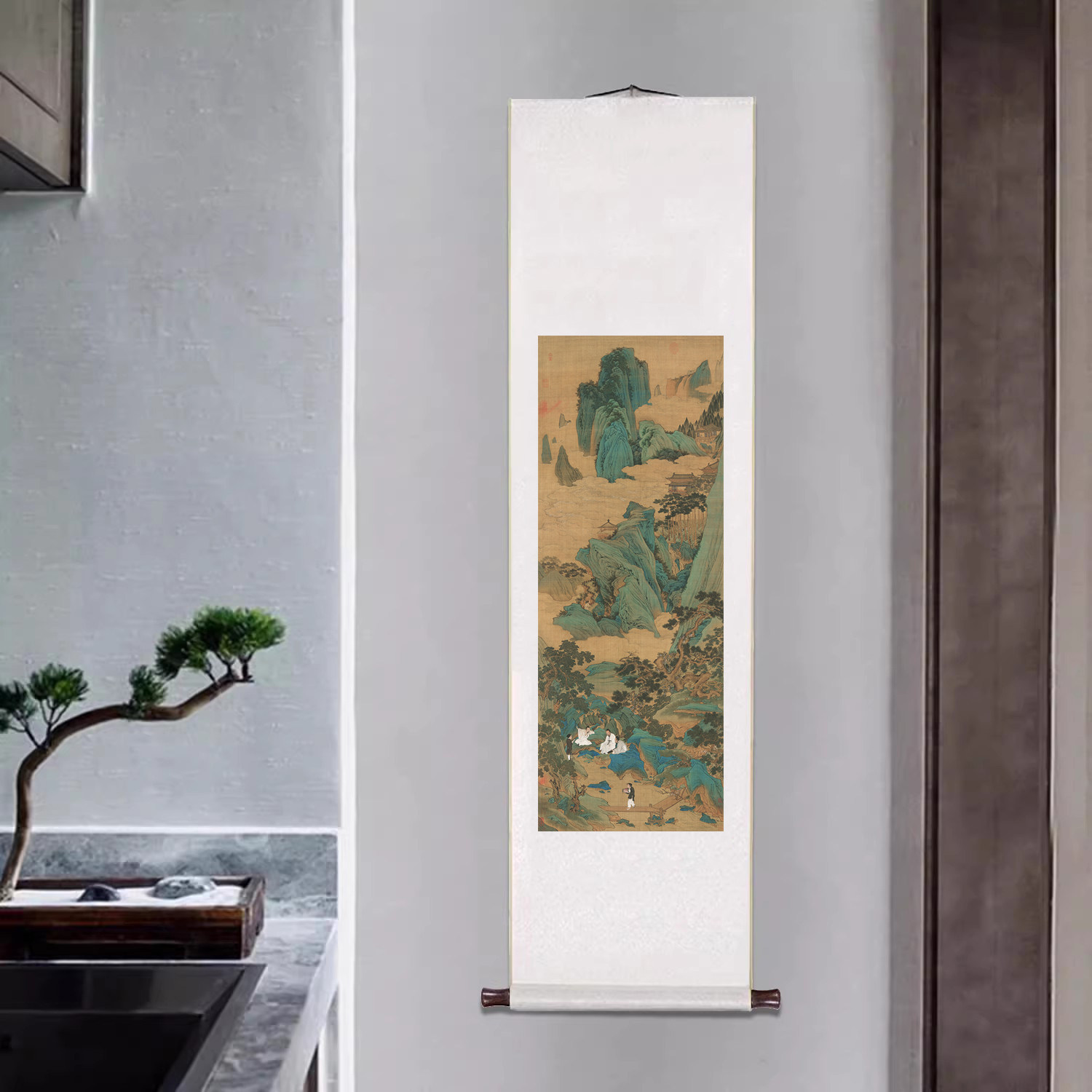 明仇英桃源仙境图古代名画竖幅山水画客厅装饰画茶室民宿卷轴字画