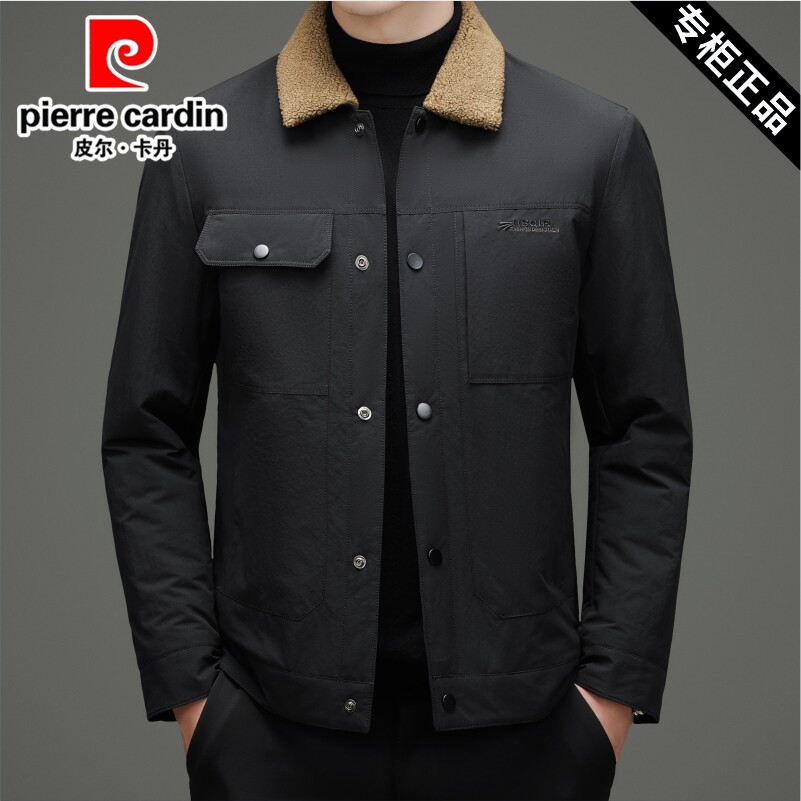 皮尔卡丹男士羊羔绒外套2025秋冬新款高端加绒加厚保暖男款夹克衫