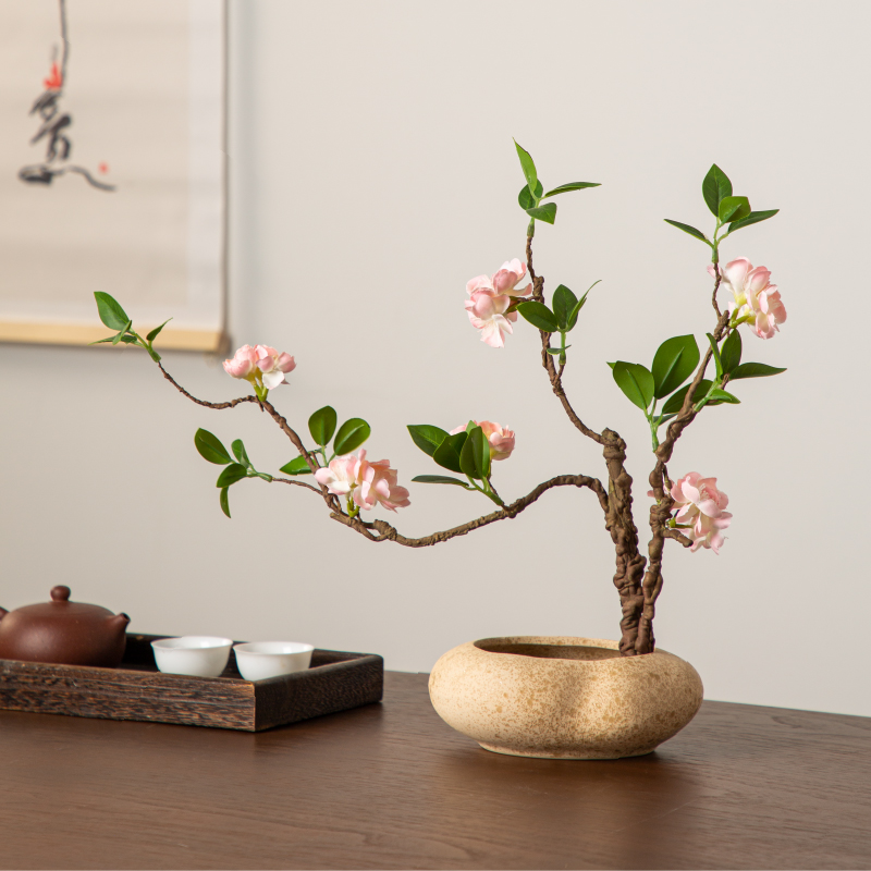 陶瓷花盆仿真梅花套餐桌面摆放花卉高档逼真花艺客厅餐厅玄关装饰