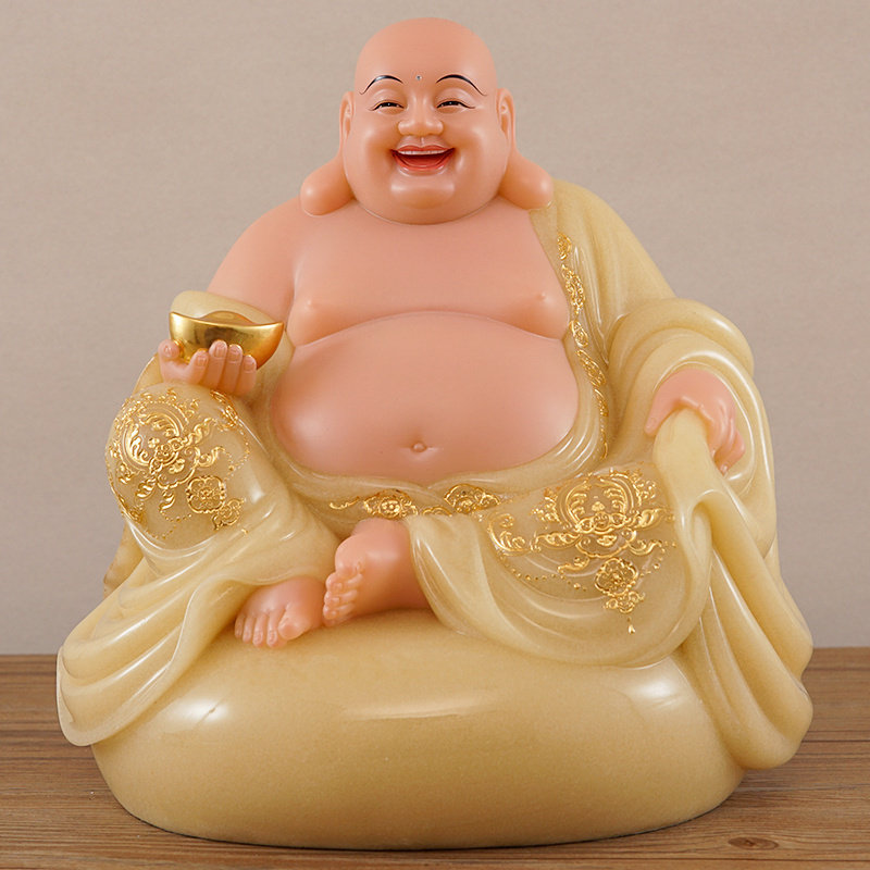 汉白玉弥勒佛石雕佛像笑佛像家用客厅弥勒佛菩萨大肚笑佛招财摆件