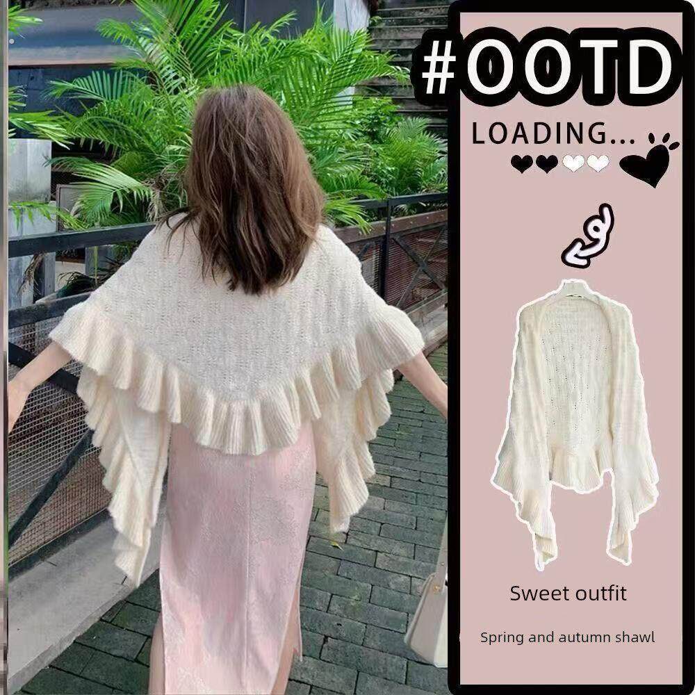 旗袍专用外搭披肩披肩外搭斗篷覆古镂空流苏百搭文艺民族针织外套