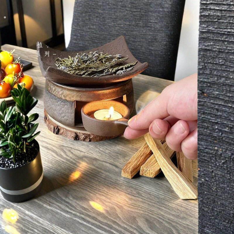 粗陶家居桌面香薰炉复古壁炉家用烤茶器复古蜡烛温茶瓦片香粉精油