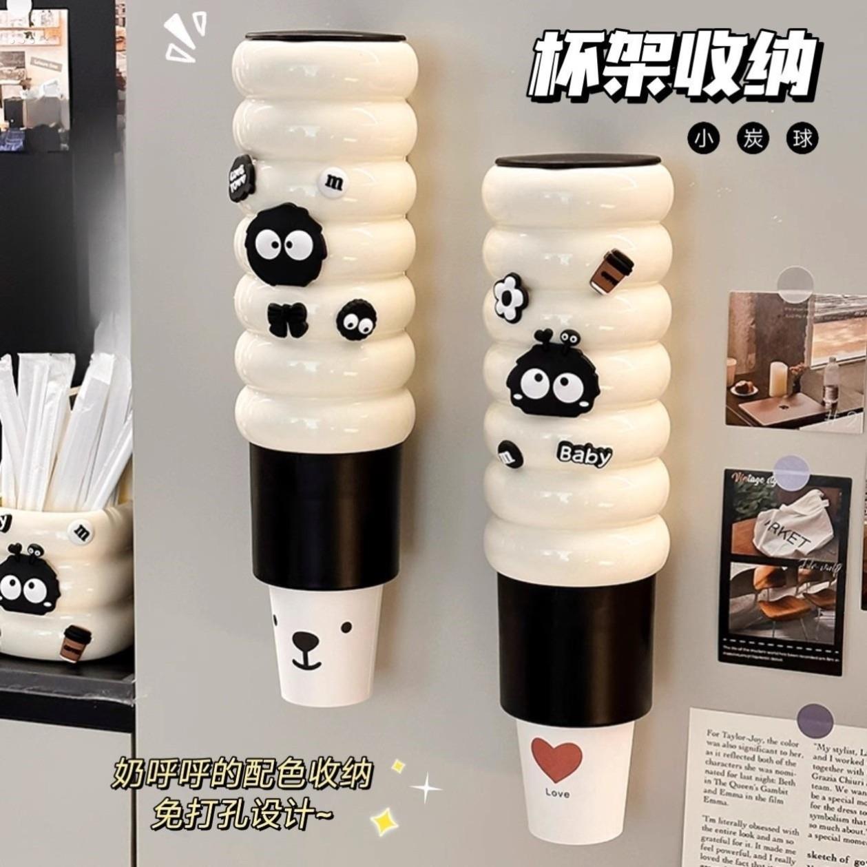 可爱冰箱磁吸一次性杯子取杯器壁挂式高颜值纸杯架饮水机水杯架子