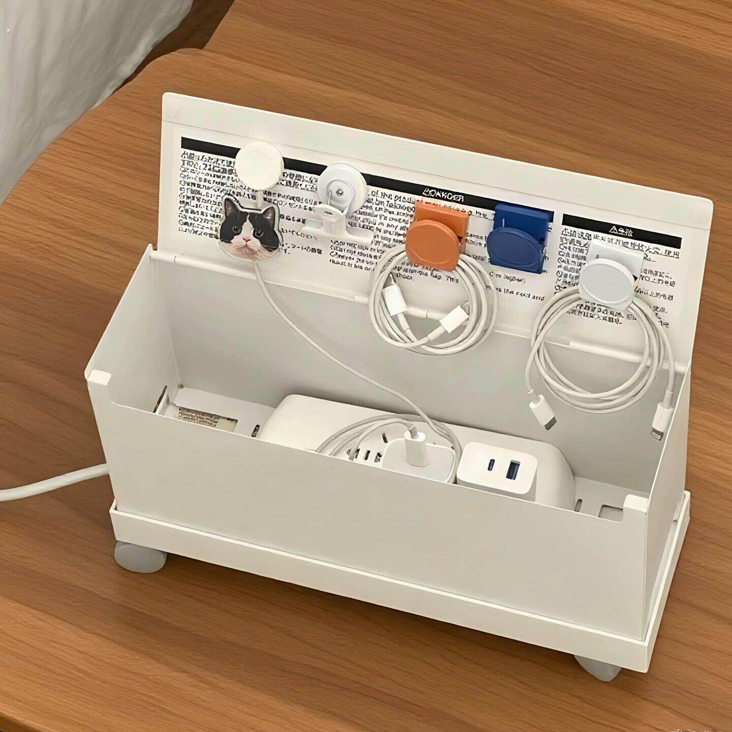 数据线充电器收纳盒桌面插排插座多功能可携式防水大容量家用理理