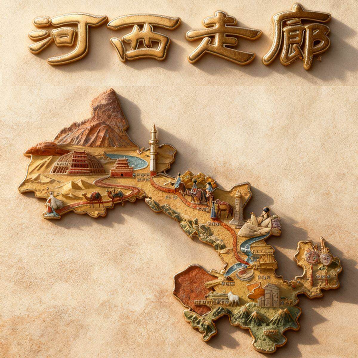 河西走廊文创冰箱贴丝绸之路历史地标纪念品旅游收藏装饰磁贴