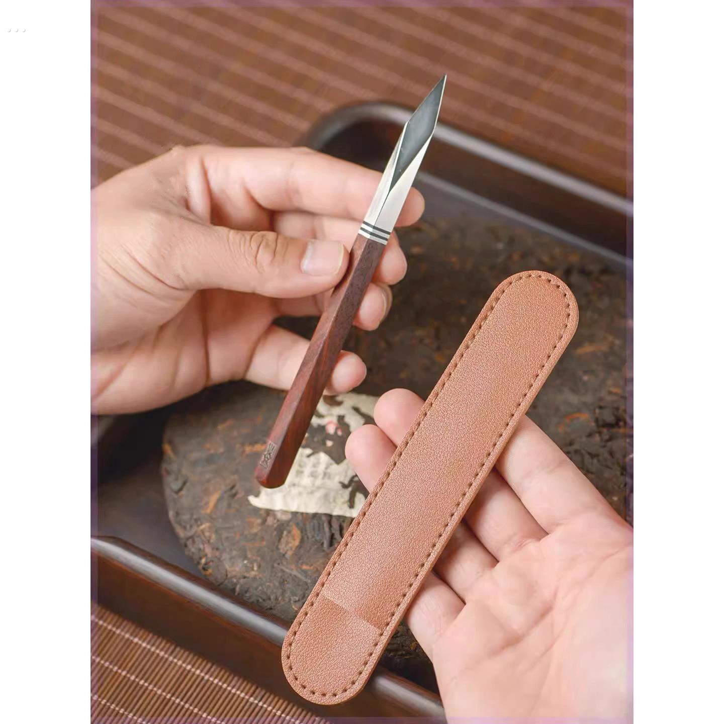 中式普洱茶刀手工覆古实木开砖茶撬茶锥不锈钢茶针花梨檀木黑茶刀